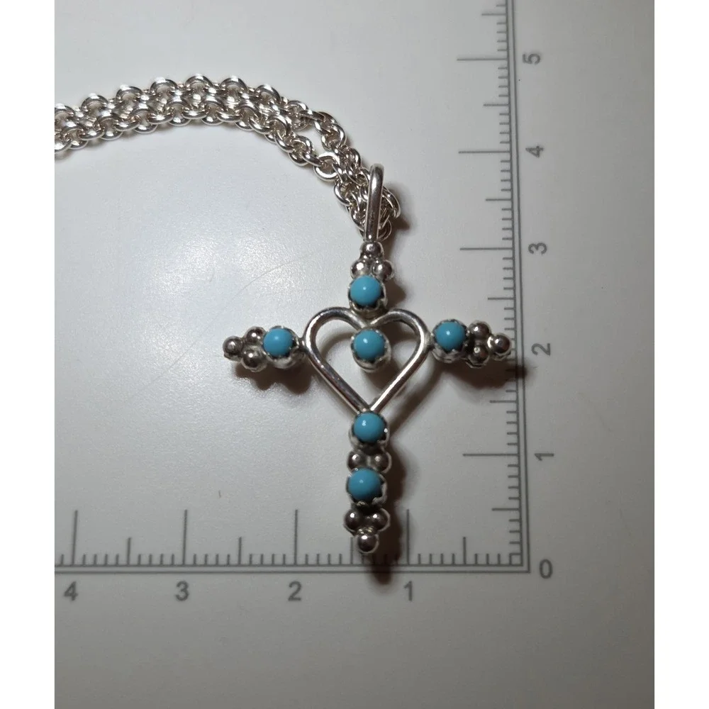 Cynthia Elliot Sterling Silver 2 Sided Turquoise Red Coral Heart Cross Necklace
